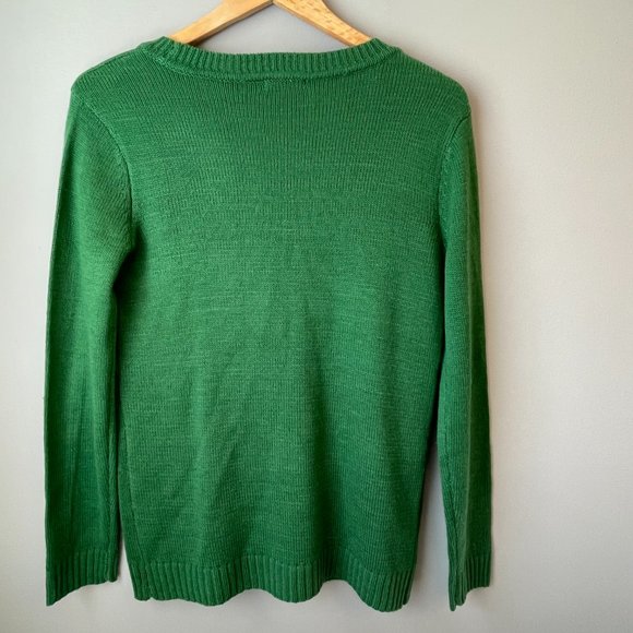 Wet Seal Green V-neck Button-up Bejeweled Penguin Holiday Knit Cardigan Small - Picture 3 of 4